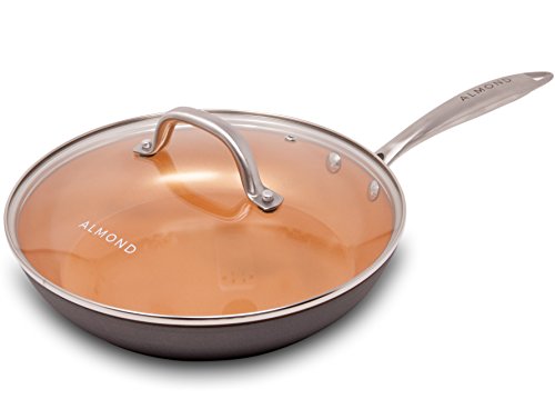 Copper Frying Pan, 10 Inch Ceramic Nonstick Saute Pan with Glass Lid,
Dishwasher and Oven Safe Skillet by Almond