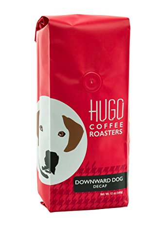 Hugo Coffee Ground Downward Dog Decaf Coffee with Musky Organic Taste, Bread with Banana - Flavors of Caramel and Cocoa - Hugo Supports Dog Rescues (12 oz)