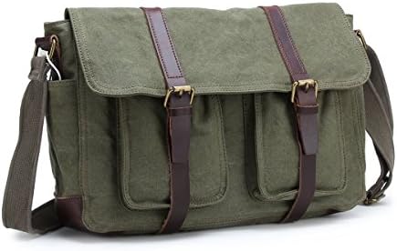 Vintage Leather Canvas Messenger Shoulder Bag Fit For 15 inch Laotop