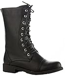 ROF Women's Lug Heel Ankle to Mid Calf Booties Zipper Closure Combat Military Motorcycle Boots