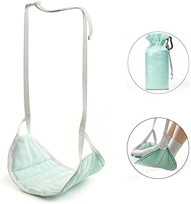 Travel Airplane Portable Foot Rest,Fukalu Feet Hammock Swing and Hang Feet [Preventing Leg Swelling] Plane Footrest, Adjustable Height Portable Travel Foot Rest for Airplane Office (Lake Green)
