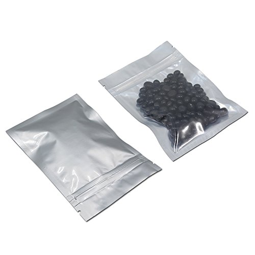 100 Pack - Multi Colors Clear Front 3.9mil Mylar Ziplock Heat Seal Bag Aluminum Foil Smell Proof Pouch Long Term Food Storage Bag Resealable Zipper Soap Cosmetic Sample 2.9"x3.9" (Silver)