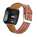 bayite Bands Compatible with Fitbit Versa, Classic Genuine Leather Wristband Replacement Accessories Fitness Strap for Women Men Brown