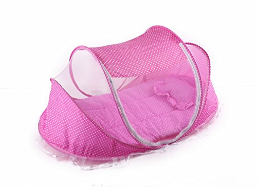 ACVIP Infant Baby Portable Cribs Outdoor Anti-Mosquito Cotton-padded Bed Camping Snooze Beach Net (Red)