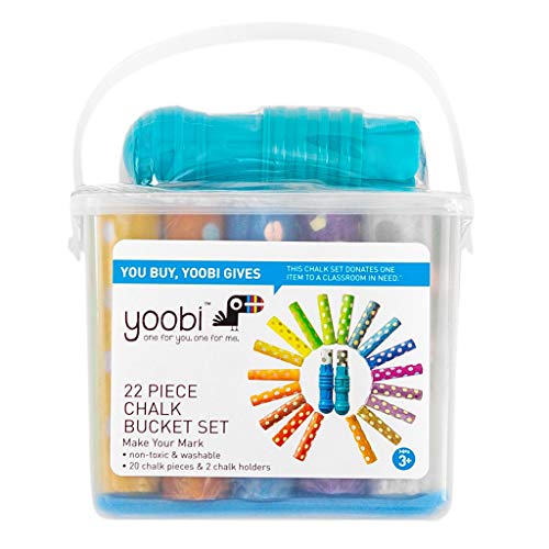 Yoobi Sidewalk Chalk Bucket Set 20 Pieces of Chalk, 2 Chalk Holders