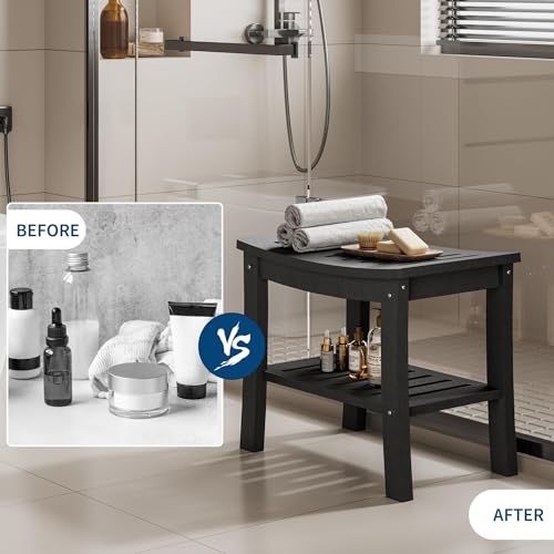 Garvee HDPE Shower Bench with Storage Shelf - 330 LBS Bathroom Stool | ADA Compliant Non-Slip Surface | Indoor/Outdoor -Resistant Seat