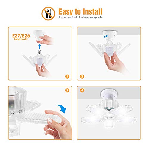 1 Pack LED Garage Light, ISKYDRAW 100W E26 Deformable LED Garage Ceiling Lights, 10000LM Garage Lighting with 5 Adjustable Panels,LED Shop Lights for Garage, Warehouse, Workshop, Basement, Barn