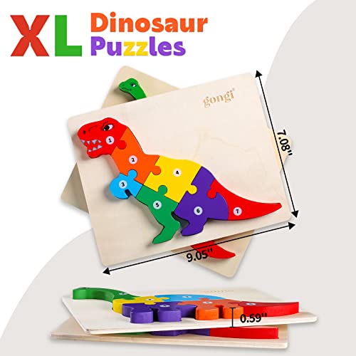 Wooden Puzzles for 2 Year Olds, Two Sided Dinosaur Puzzle for 3 Year