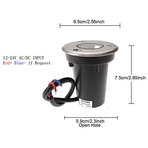 QUANS 3W Watt 12V 24V DC AC Low Voltage in Ground Well Outdoor LED Light, in-Ground Landscape Lighting Spotlight for Deck, Step, Pathway, Driveway, Garden, Yard, Patio (Cool White, 4 Pack)