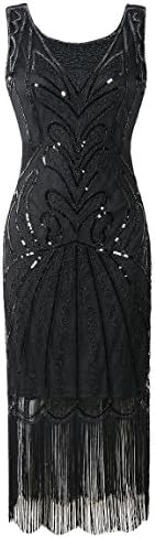 Mesisan Women's 1920s Vintage Inspired Sequin Embellished Fringe Prom Gatsby Flapper Dress Black S