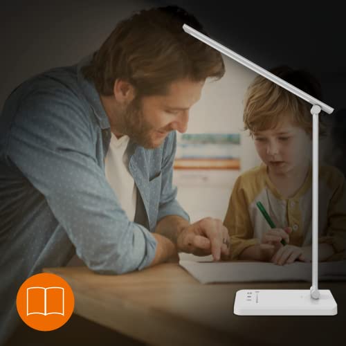 Somerick Schreibtischlampe LED - USB dimmbare Schreibtischlampe mit 5 Helligkeit & 5 Stufen, Schreibtischlampe mit Touch Control Licht zum Lesen, Büro, Arbeitszimmer (Weiß)