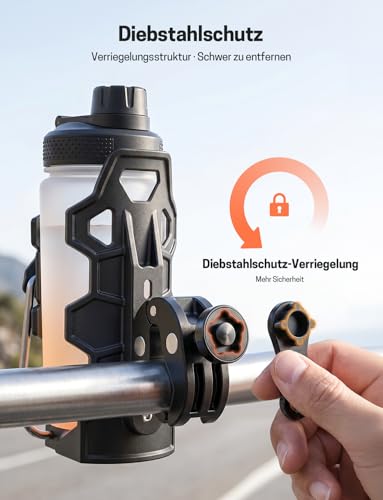 Jeebel Motorcycle Bottle Holder, Cup Holder, Adaptive Locking with 12-45 mm Anti-Theft Metal Clamp, Compatible with 50-80 mm Diameter Water Bottles, Drink Holder for ATV Bicycle Scooter