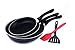 Uniqos Kitchen 5 Piece Premium Quality Non-stick Frying Pan Set (3 Frying pans plus Silicon Spatula, plus Slotted Turner)