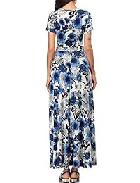 HUHOT - Maxi vestido de verano con bolsillos, manga corta, cuello en V, una línea única cruzada