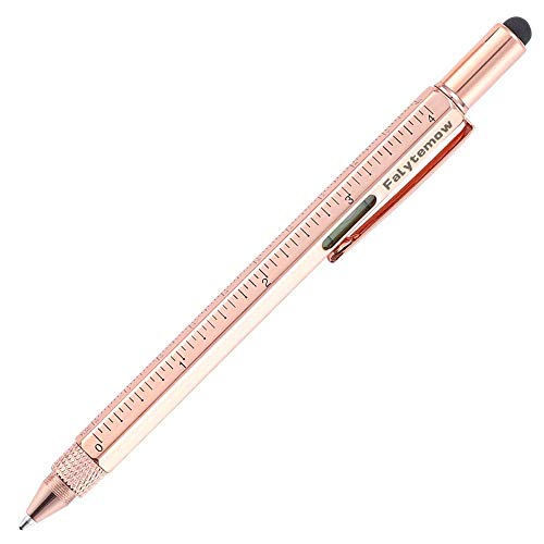 Falytemow 6 in 1 Multifunction Tech Tool Ballpoint Pen with Ruler Level Stylus and Two-Head Screwdriver Funny Pens Best Friend Gifts (2pcs Rose Glod) - Thumbnail 3