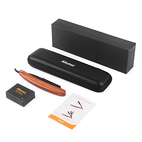 Straight Edge Razor AKUNSZ Professional Black Barber Razor with 100 Single Edge Razor Blades and Barber Straight Razor Case - Rosewood Handle - Thumbnail 5