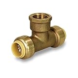 Pushlock UPCTF34 Tee x Female Pipe Fittings Push to Connect Pex Copper, CPVC, 3/4 Inch, Brass, 3/4"