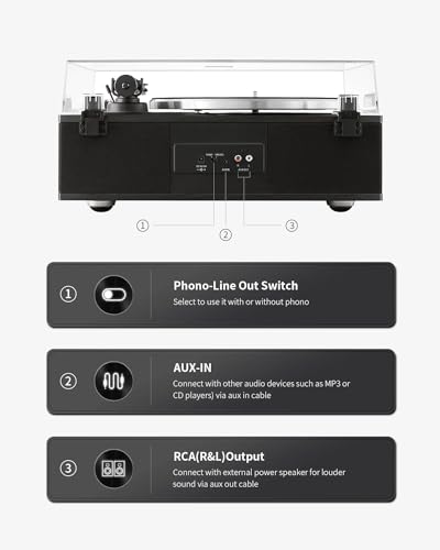 ANGELS HORN Bluetooth Turntable - 2 Speed Hi-Fi Turntable with Built-in Speakers - Includes Phono Preamp & AT-3600L Magnetic Cell - Classic Edition Black