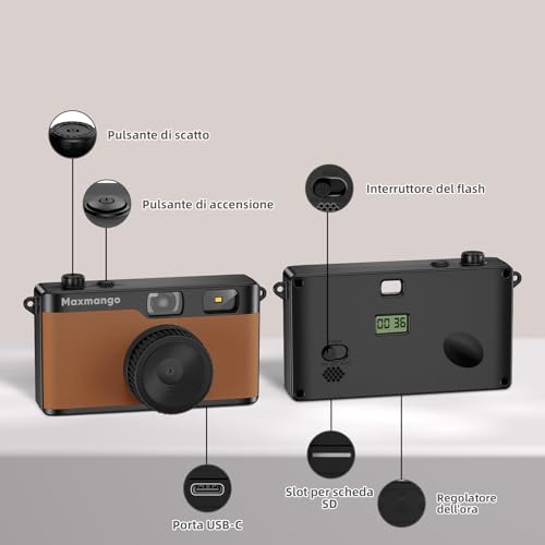 Maxmango D53 Compact Digital Camera Without Screen, Vintage Retro Camera 12 MP Capture Real Moments, Downloadable DIY Filters, USB-C, 8 GB SD Card Included, Up to 4000 Photos (Brown)