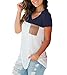LIHER Womens V-Neck Plain White Tunic Top Casual T Shirt Plus Size Navy Blue XL