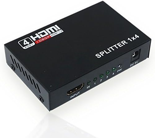 BomStar HDMI Splitter 1 in 4 out - HDMI Splitters for for Full HD 1080 Support 3D Hdmi Splitter Box with Power Adapter