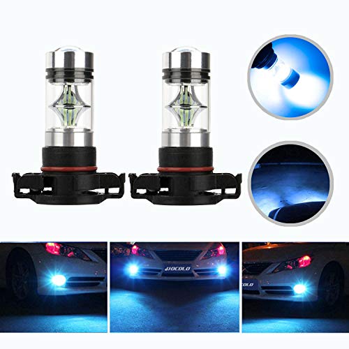HOCOLO 5202 PS24W H16 100W Samsung Chip LED Fog Light Lamp Bulbs DRL Driving Lights 8000K Ice Blue High Power LED Bulbs Car Vehicle Lighting Accessories (Set of 2) (5202 PS24W H16 -Ice Blue 100W -Fog)
