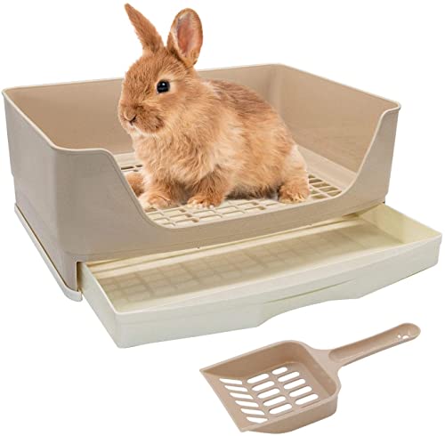 HYLYUN Rabbit Litter Tray Large Corner with Pull Out Drawer Home Cat Cage with Durable Shovel for Small Animals, Guinea Pigs