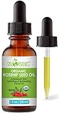 Organic Rosehip Oil by Sky Organics (1oz) Cold-Pressed Rosehip Seed Oil, Anti-aging Face Oil, Antioxidant Face Oil, 100% Pure Anti-Aging Rosehip Seed Oil for Radiant Skin, Hair and Acne