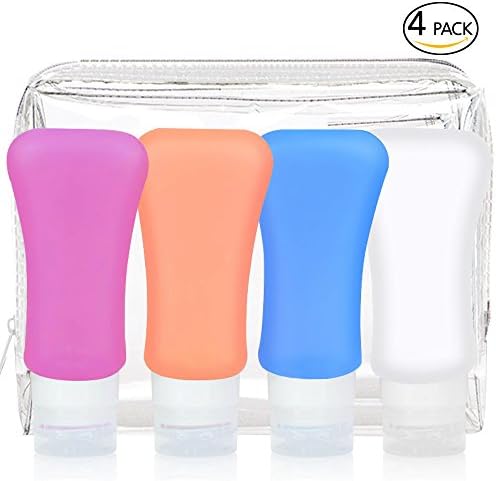 Tosun Travel Bottles Set, 4 Pack Leak Proof Squeezable Silicone Travel Bottle Containers with Portable Clear Travel Bag for Shampoo, Conditioner, Lotion