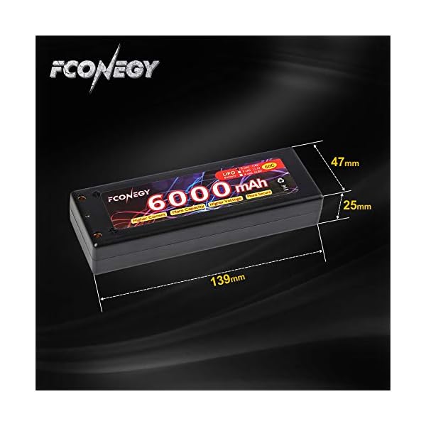 FCONEGY 2S Lipo Akku 7.4V 6000mAh 60C RC LiPo Batterie Wiederaufladbar Lithium Batterien mit 4mm Kugel Deans T Stecker… – Bild 4