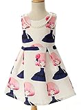 Kidscool Little Girls Cute Pink Hair Girls Print Pearl Necklace White Dress