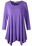 LARACE Women Plus Size 3/4 Sleeve Tunic Tops Loose Basic Shirt (2X, Violet)