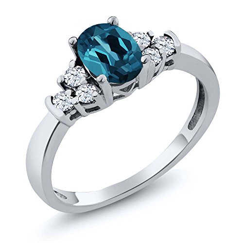 0.79 Ct Oval London Blue Topaz White Topaz Gemstone Birthstone 925 Sterling Silver Women s Ring (Available in size 5, 6, 7, 8, 9)