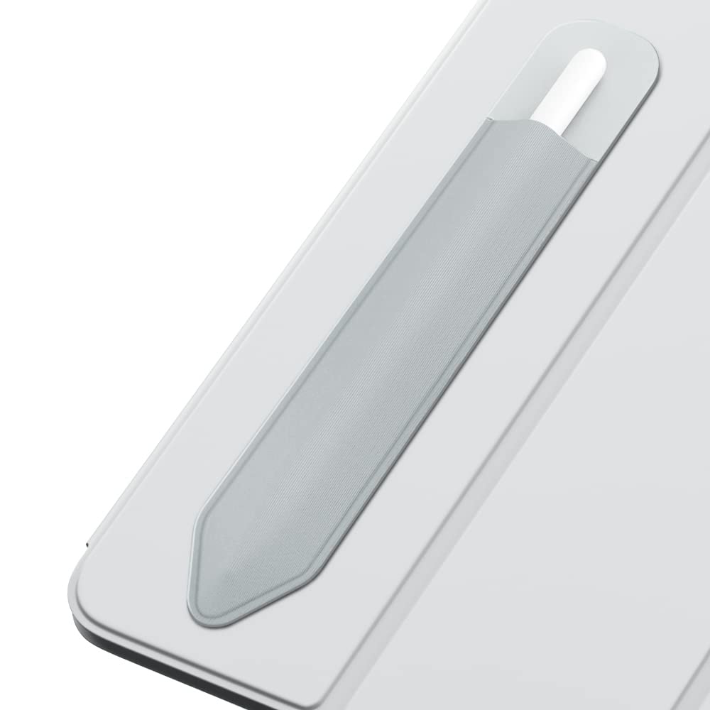 MoKo Pencil Holder Sticker Fit Apple Pencil Pro, Apple Pencil (USB-C), Apple Pencil 1st/2nd Generation, Elastic Pencil Pocket Pouch Adhesive Sleeve Attached to iPad Case for Stylus Pens, Silver Gray