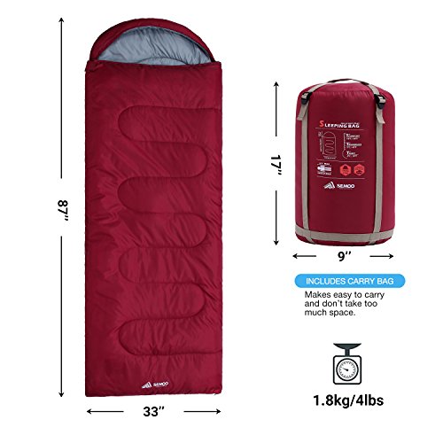 SEMOO Envelope Sleeping Bag - Lightweight Portable, Water Resistant, Comfort with Compression Sack Traveling, Backpacking, Camping, Hiking, Temp Rating 20F/-6C - Great for 4 Season
