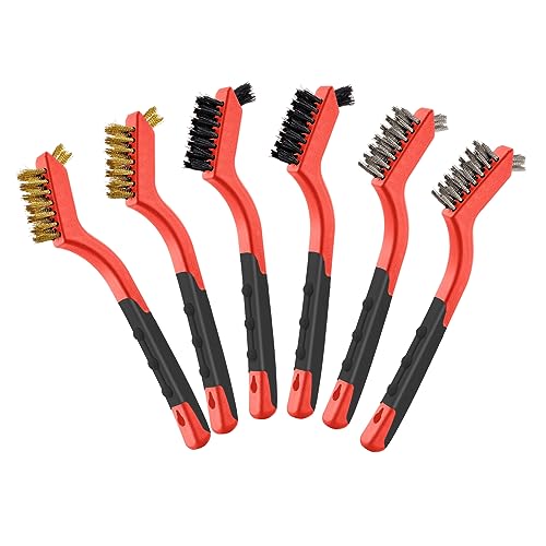 MAXMAN Wire Brush, 6Pcs Small Wire Brushes Set, Stainless Steel/Brass/Nylon Bristles, Household