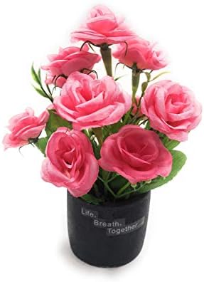 Bonsai Artificial Dwarf Tree ~ Artificial Plants with Pot and Grass Ideal for Home Décor. with Realistic Detailing Size 15 x 12 Cms (Pink)