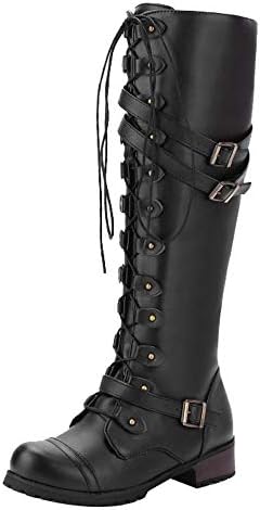 FeiBeauty ๐ฅ Womens Knee High Lace Up Calf Biker Ladies Black Brown Zip Punk Military Combat Army Block Heel Boots Size 3-7