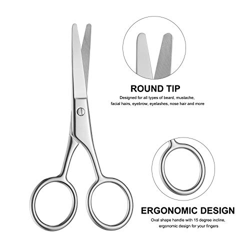 Beard Scissors, Stainless Steel Scissors for Beard, Mustache, Eyebrow, Nose Hair by HAWATOUR