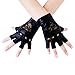 JISEN Women Wet Look Lace Heart Insert Fingerless Lame Gloves 5.5 Inch Black S
