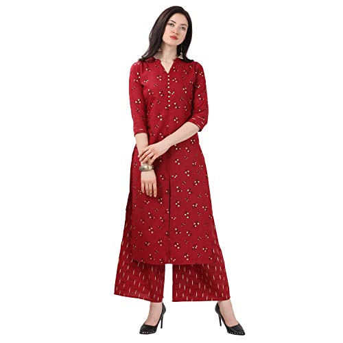 Nainvish Women Cotton Printed Straight Kurti with Palazzo Set (SD51RED) Nainvish Women Cotton Printed Straight Kurti with Palazzo Set (SD51RED)