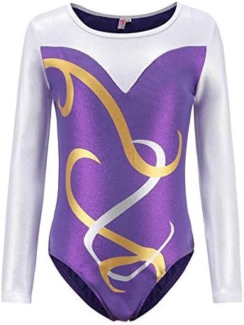 Gsha Girls Gymnastics Leotards Long Sleeve Sparkle Ballet Dancewear Athletic Bodysuit 5-12Y