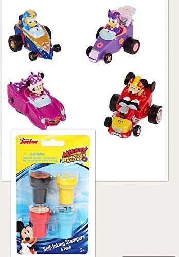 Kids Fun Pack!! 4 Mini Race Cars Plus 4 Pack Self-Inking Stampers