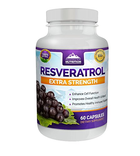 Mountains Peak Resveratrol - Extra Strength 1000mg Per Serving - 30 Day Supply - 60 Capsules - Trans-Resveratrol for Life Extension, Maximum Anti Aging, Immune & Heart Health