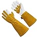 OLSON DEEPAK Grain Leather MIG Gloves with Split Leather Palm Reinforcements, Split Leather Back, Cotton Lining, Seamless Forefinger and Elastic Back (White-Golden)