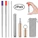 2 Pack Reusable Telescopic Drinking Straws With Metal Case & Folding Brush ,HabiLife Portable Stainless Steel Travel Straws, Silicone Tips,1 Grey Velvet Bag