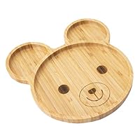 Bamboo Kid Plate Bamboo Dinner Tableware for Baby Feeding Portion Control with 3 Dividers (Bear)