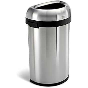 simplehuman 60 Liter / 15.9 Gallon Commercial Heavy-Gauge Stainless Steel Large Semi-Round Open Trash Can, Brushed Stainless Steel