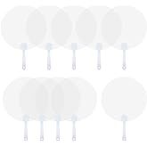 Honbay 10PCS Plastic Round Handheld Fans Blank Pocket Fans Chinese Style Fans for Summer Decorations Dancing Performance Prop Wall Ornaments or DIY Crafts
