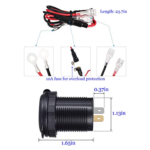 YonHan Quick Charge 3.0 Dual USB Fast Charger Socket, Waterproof Power Outlet QC 3.0 & 2.4A with LED Indicator & Wire Fuse DIY Kit for 12/24V Marine Boat Motorcycle ATV Bus Truck Golf Cart and More - Thumbnail 6